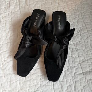 Jeffrey Campbell Jenae-Tie Black Satin Bow Mules